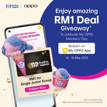 Baskin-Robbins-My-OPPO-Members-RM1-Deal-Promotion-350x350 - Beverages Food , Restaurant & Pub Ice Cream Johor Kedah Kelantan Kuala Lumpur Melaka Negeri Sembilan Pahang Penang Perak Perlis Promotions & Freebies Putrajaya Sabah Sarawak Selangor Terengganu 