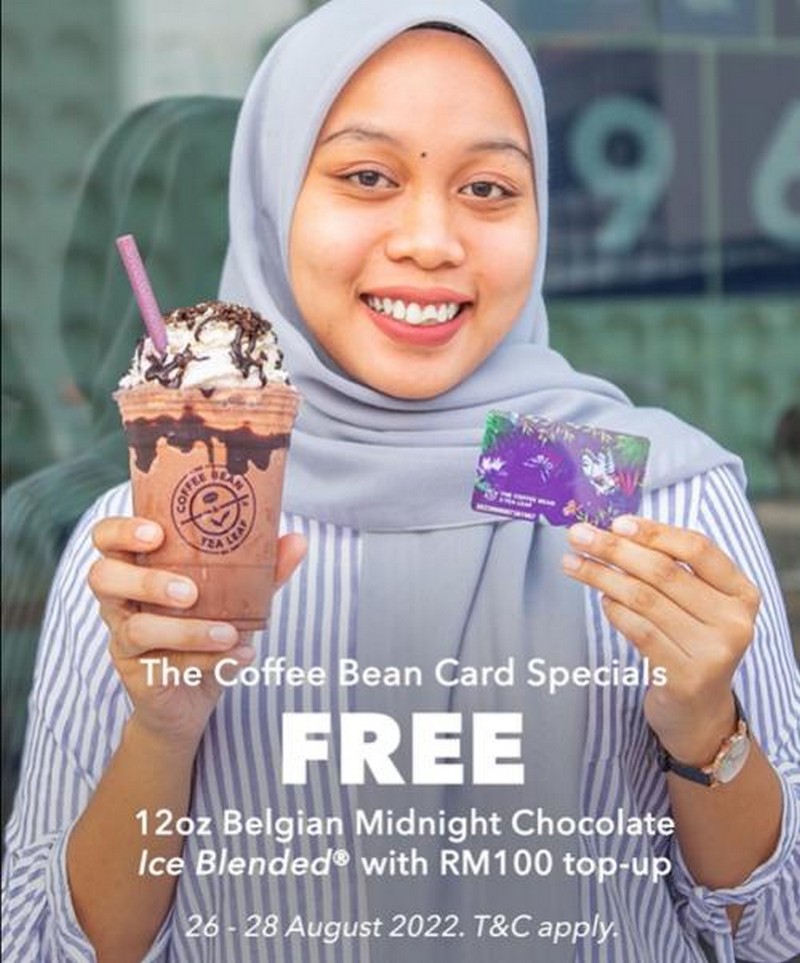 2628 Aug 2022 Coffee Bean Top Up TCB Card FREE Belgian Midnight Chocolate Ice Blended