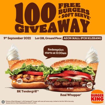 Burger-King-Opening-Freebies-Promotion-at-AEON-Mall-Ipoh-Klebang - Beverages Burger Food , Restaurant & Pub Perak Promotions & Freebies 