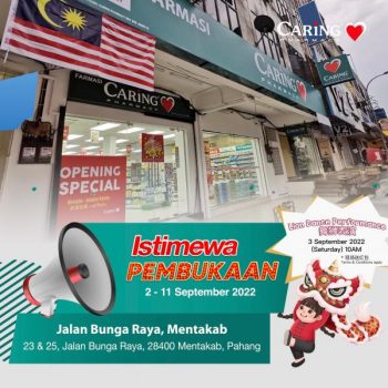 Caring-Pharmacy-Opening-Promotion-at-Jalan-Bunga-Raya-Mentakab-350x350 - Beauty & Health Health Supplements Pahang Personal Care Promotions & Freebies 