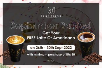 Daily-Coffee-Free-Latte-or-Americano-for-September-Babies-Promotion-350x233 - Beverages Food , Restaurant & Pub Penang Promotions & Freebies 