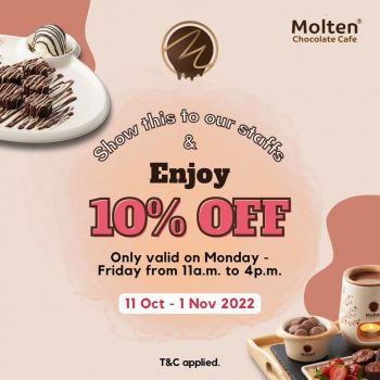 Molten-Chocolate-Cafe-10-off-Promo-350x350 - Beverages Food , Restaurant & Pub Gifts , Souvenir & Jewellery Johor Kedah Kelantan Kuala Lumpur Melaka Negeri Sembilan Pahang Penang Perak Perlis Promotions & Freebies Putrajaya Sabah Sarawak Selangor Terengganu 