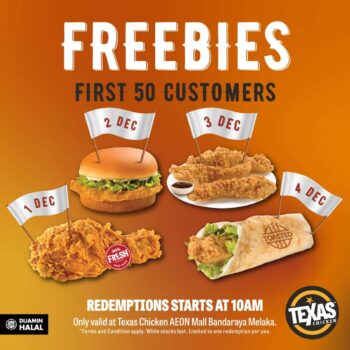 Texas-Chicken-Outlet-Opening-Promotions-at-AEON-Mall-Bandaraya-Melaka - Beverages Food , Restaurant & Pub Melaka Promotions & Freebies 