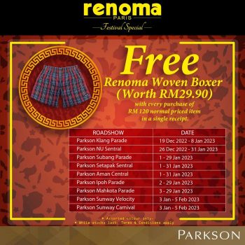 Parkson-Free-Renoma-Woven-Boxer-Promotion-350x350 - Apparels Fashion Accessories Fashion Lifestyle & Department Store Johor Kedah Kelantan Kuala Lumpur Melaka Negeri Sembilan Pahang Penang Perak Perlis Promotions & Freebies Putrajaya Sabah Sarawak Selangor Terengganu Underwear 
