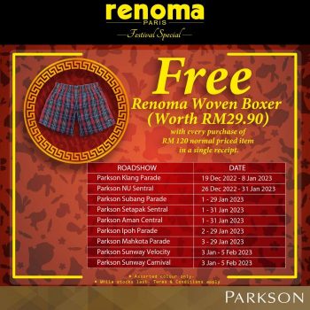 Parkson-Free-Renoma-Woven-Boxer-Promotion-350x350 - Apparels Fashion Accessories Fashion Lifestyle & Department Store Johor Kedah Kelantan Kuala Lumpur Melaka Negeri Sembilan Pahang Penang Perak Perlis Promotions & Freebies Putrajaya Sabah Sarawak Selangor Terengganu Underwear 