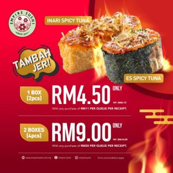 Empire-Sushi-Tambahjer-Promotion-350x350 - Beverages Food , Restaurant & Pub Johor Kedah Kelantan Kuala Lumpur Melaka Negeri Sembilan Pahang Penang Perak Perlis Promotions & Freebies Putrajaya Sabah Sarawak Selangor Terengganu 