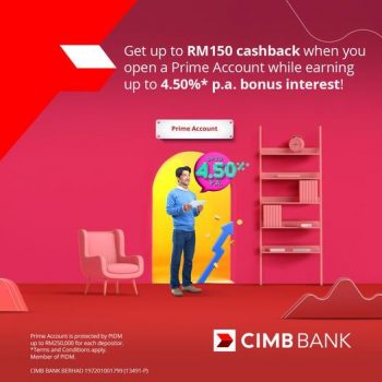 CIMB-Open-Prime-Account-Up-To-RM150-Cashback-Promotion-350x350 - Bank & Finance CIMB Bank Johor Kedah Kelantan Kuala Lumpur Melaka Negeri Sembilan Online Store Pahang Penang Perak Perlis Promotions & Freebies Putrajaya Sabah Sarawak Selangor Terengganu 