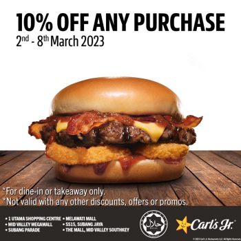 Carls-Jr.-10-off-Promo-350x350 - Beverages Burger Food , Restaurant & Pub Johor Kedah Kelantan Kuala Lumpur Melaka Negeri Sembilan Pahang Penang Perak Perlis Promotions & Freebies Putrajaya Sabah Sarawak Selangor Terengganu 