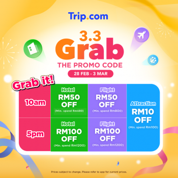 Trip.com-3.3-Special-Deal-350x350 - Hotels Johor Kedah Kelantan Kuala Lumpur Melaka Negeri Sembilan Online Store Pahang Penang Perak Perlis Promotions & Freebies Putrajaya Sabah Sarawak Selangor Sports,Leisure & Travel Terengganu Travel Packages 