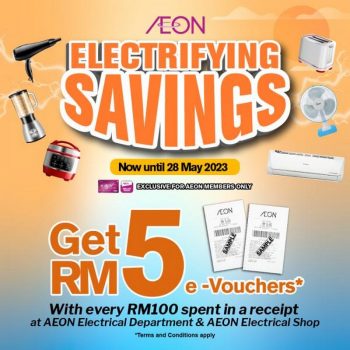 AEON-Electrifying-Savings-Free-RM5-Voucher-Promotion-350x350 - Johor Kedah Kelantan Kuala Lumpur Melaka Negeri Sembilan Pahang Penang Perak Perlis Promotions & Freebies Putrajaya Sabah Sarawak Selangor Supermarket & Hypermarket Terengganu 