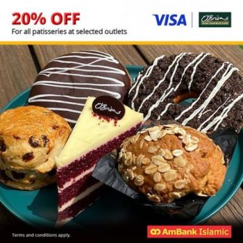 OBriens-20-OFF-All-Patisseries-Promotion-pay-with-Ambank-Islamic-Visa-Credit-Card-350x350 - AmBank Bank & Finance Beverages Food , Restaurant & Pub Johor Kedah Kelantan Kuala Lumpur Melaka Negeri Sembilan Pahang Penang Perak Perlis Promotions & Freebies Putrajaya Sabah Sarawak Selangor Terengganu 