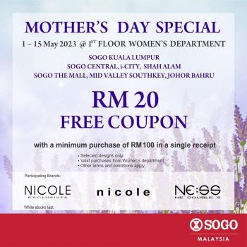SOGO-Free-RM20-Coupon-Mothers-Day-Promotion-350x350 - Johor Kuala Lumpur Promotions & Freebies Selangor Supermarket & Hypermarket 