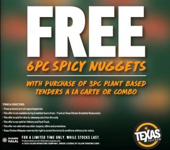 Texas-Chicken-Free-6pc-Plant-Based-Spicy-Nuggets-Promotion-350x308 - Beverages Food , Restaurant & Pub Johor Kedah Kelantan Kuala Lumpur Melaka Negeri Sembilan Pahang Penang Perak Perlis Promotions & Freebies Putrajaya Sabah Sarawak Selangor Terengganu 