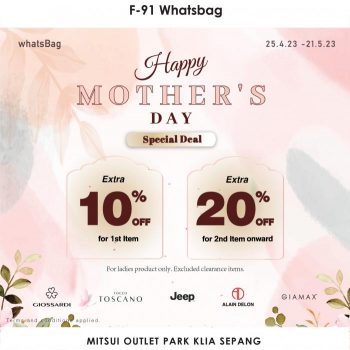 Whatsbag-Mothers-Day-Promotion-at-Mitsui-Outlet-Park-350x350 - Bags Fashion Accessories Fashion Lifestyle & Department Store Handbags Promotions & Freebies Selangor 