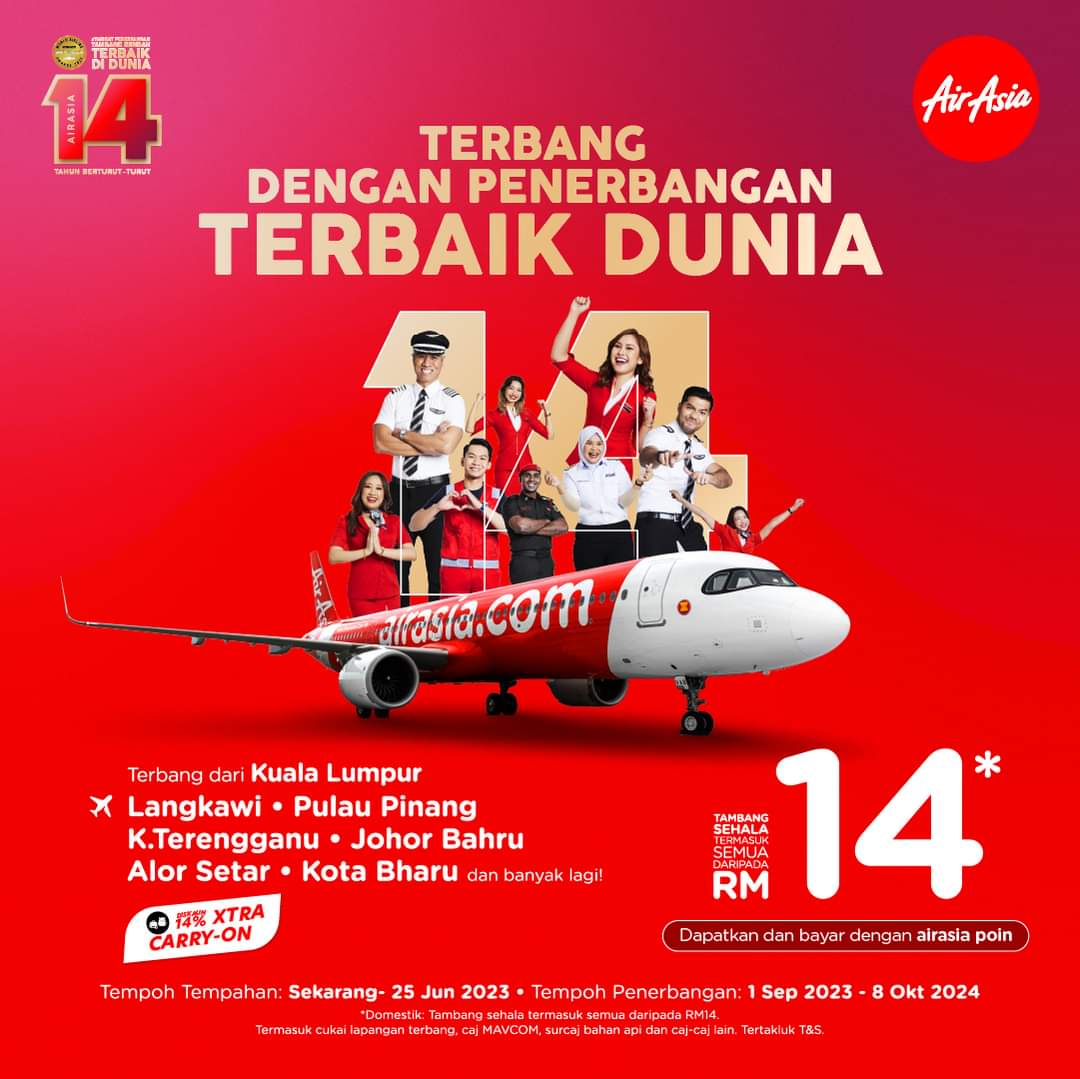 Now till 25 Jun 2023 AirAsia RM14 Air Fare Tickets Promo