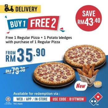 Dominos-Pizza-Buy-1-Free-1-Promo-350x350 - Beverages Food , Restaurant & Pub Pizza Promotions & Freebies 