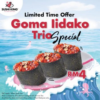 Sushi-King-Goma-Iidako-Trio-for-RM4-Promotion-350x350 - Beverages Food , Restaurant & Pub Johor Kedah Kelantan Kuala Lumpur Melaka Negeri Sembilan Pahang Penang Perak Perlis Promotions & Freebies Putrajaya Sabah Sarawak Selangor Sushi Terengganu 