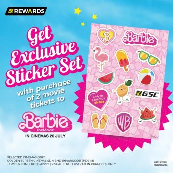 GSC-Barbie-The-Movie-Free-Exclusive-Sticker-Set-350x350 - Cinemas Johor Kedah Kelantan Kuala Lumpur Melaka Movie & Music & Games Negeri Sembilan Pahang Penang Perak Perlis Promotions & Freebies Putrajaya Sabah Sarawak Selangor Terengganu 