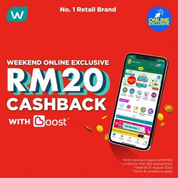 Watsons-Boost-Weekend-RM20-Cashback-Promotion-350x350 - Beauty & Health Cosmetics Health Supplements Johor Kedah Kelantan Kuala Lumpur Melaka Negeri Sembilan Online Store Pahang Penang Perak Perlis Personal Care Promotions & Freebies Putrajaya Sabah Sarawak Selangor Terengganu 