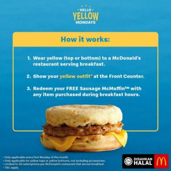 McDonalds-Hello-Yellow-Monday-Free-Breakfast-Promotion-1-350x350 - Beverages Food , Restaurant & Pub Johor Kedah Kelantan Kuala Lumpur Melaka Negeri Sembilan Pahang Penang Perak Perlis Promotions & Freebies Putrajaya Sabah Sarawak Selangor Terengganu 