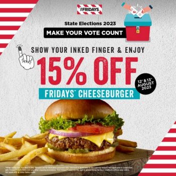 TGI-Fridays-State-Election-2023-15-OFF-Fridays-Cheeseburger-Promotion-350x350 - Beverages Food , Restaurant & Pub Johor Kedah Kelantan Kuala Lumpur Melaka Negeri Sembilan Pahang Penang Perak Perlis Promotions & Freebies Putrajaya Sabah Sarawak Selangor Terengganu 