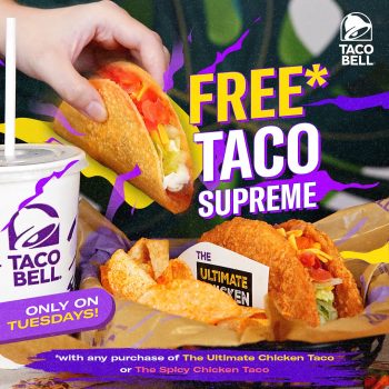 Taco-Bell-Free-Taco-Supreme-on-Taco-Tuesday-350x350 - Beverages Food , Restaurant & Pub Johor Kedah Kelantan Kuala Lumpur Melaka Negeri Sembilan Pahang Penang Perak Perlis Promotions & Freebies Putrajaya Sabah Sarawak Selangor Terengganu 