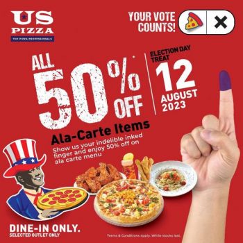 US-Pizza-State-Election-PRN-50-OFF-Ala-Carte-Items-Promotion-350x350 - Beverages Food , Restaurant & Pub Johor Kedah Kelantan Kuala Lumpur Melaka Negeri Sembilan Pahang Penang Perak Perlis Pizza Promotions & Freebies Putrajaya Sabah Sarawak Selangor Terengganu 