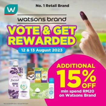 Watsons-PRN-Vote-Get-Rewarded-Watsons-Brand-15-OFF-Promotion-350x350 - Beauty & Health Cosmetics Health Supplements Johor Kedah Kelantan Kuala Lumpur Melaka Negeri Sembilan Online Store Pahang Penang Perak Perlis Personal Care Promotions & Freebies Putrajaya Sabah Sarawak Selangor Terengganu 