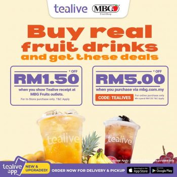 MBG-Fruit-Shop-Up-To-RM5-OFF-for-Tealive-Customer-Promotion-350x350 - Beverages Food , Restaurant & Pub Johor Kedah Kelantan Kuala Lumpur Melaka Negeri Sembilan Pahang Penang Perak Perlis Promotions & Freebies Putrajaya Sabah Sarawak Selangor Terengganu 