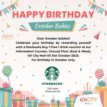 Starbucks-Buy-1-FREE-1-Drink-Promotion-for-CLUB-IOI-Member-October-Babies-at-IOI-City-Mall-350x350 - Beverages Food , Restaurant & Pub Promotions & Freebies Selangor 