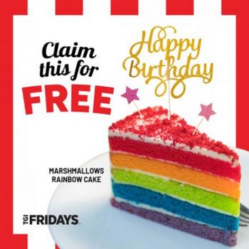 TGI-Fridays-FREE-Marshmallow-Rainbow-Cake-Promotion-for-October-Babies-350x350 - Beverages Cake Food , Restaurant & Pub Johor Kedah Kelantan Kuala Lumpur Melaka Negeri Sembilan Penang Perak Perlis Promotions & Freebies Putrajaya Sabah Sarawak Selangor Terengganu 