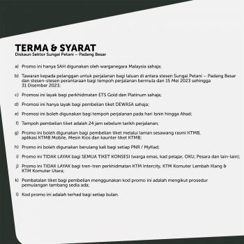 KTM-ETS-Sungai-Petani-to-Arau-Promotion-Ticket-from-RM8-1-350x350 - Johor Kedah Kelantan Kuala Lumpur Melaka Negeri Sembilan Pahang Penang Perak Perlis Promotions & Freebies Putrajaya Sabah Sarawak Selangor Sports,Leisure & Travel Terengganu Transportation 