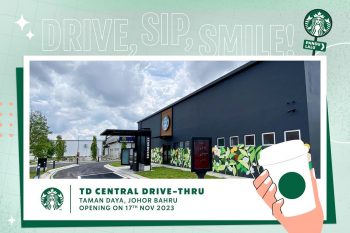 Starbucks-Drive-Thru-store-Opening-Buy-1-Free-1-Promotions-at-TD-Central-350x233 - Food , Restaurant & Pub Promotions & Freebies 