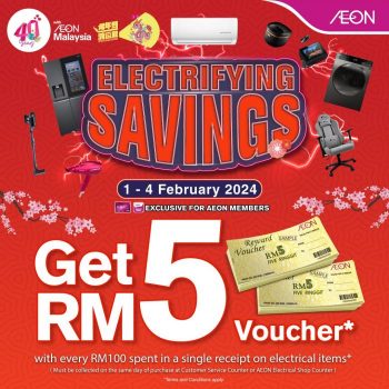 AEON-Electrifying-Savings-Get-RM5-e-Voucher-with-purchase-of-RM100-on-Electrical-Items-350x350 - Johor Kedah Kelantan Kuala Lumpur Melaka Negeri Sembilan Pahang Penang Perak Perlis Promotions & Freebies Putrajaya Sabah Sarawak Selangor Supermarket & Hypermarket Terengganu 