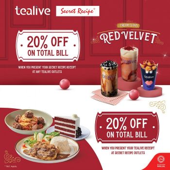 Secret-Recipe-20-OFF-Total-Bill-with-Tealive-Receipt-350x350 - Food , Restaurant & Pub Johor Kedah Kelantan Kuala Lumpur Melaka Negeri Sembilan Pahang Penang Perak Perlis Promotions & Freebies Putrajaya Sabah Sarawak Selangor Terengganu 