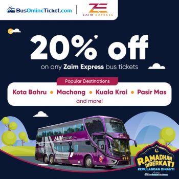 Bus-Online-Ticket-Zaim-Express-Bus-Tickets-Extra-20-Off-Promotion-350x350 - Johor Kedah Kelantan Kuala Lumpur Melaka Negeri Sembilan Pahang Penang Perak Perlis Promotions & Freebies Putrajaya Sabah Sarawak Selangor Sports,Leisure & Travel Terengganu Transportation 