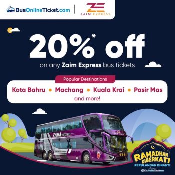 Bus-Online-Ticket-Zaim-Express-Bus-Tickets-Extra-20-Off-Promotion-350x350 - Johor Kedah Kelantan Kuala Lumpur Melaka Negeri Sembilan Pahang Penang Perak Perlis Promotions & Freebies Putrajaya Sabah Sales Happening Now In Malaysia Sarawak Selangor Sports,Leisure & Travel Terengganu Transportation 