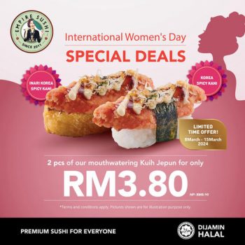 Empire-Sushi-International-Womens-Day-Special-Deal-350x350 - Food , Restaurant & Pub Johor Kedah Kelantan Kuala Lumpur Melaka Negeri Sembilan Pahang Penang Perak Perlis Promotions & Freebies Putrajaya Sabah Sarawak Selangor Sushi Terengganu 