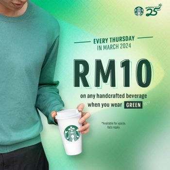 Starbucks-Wear-Green-Thursdays-March-Promo-350x350 - Beverages Food , Restaurant & Pub Johor Kedah Kelantan Kuala Lumpur Melaka Negeri Sembilan Pahang Penang Perak Perlis Promotions & Freebies Putrajaya Sabah Sales Happening Now In Malaysia Sarawak Selangor Terengganu 