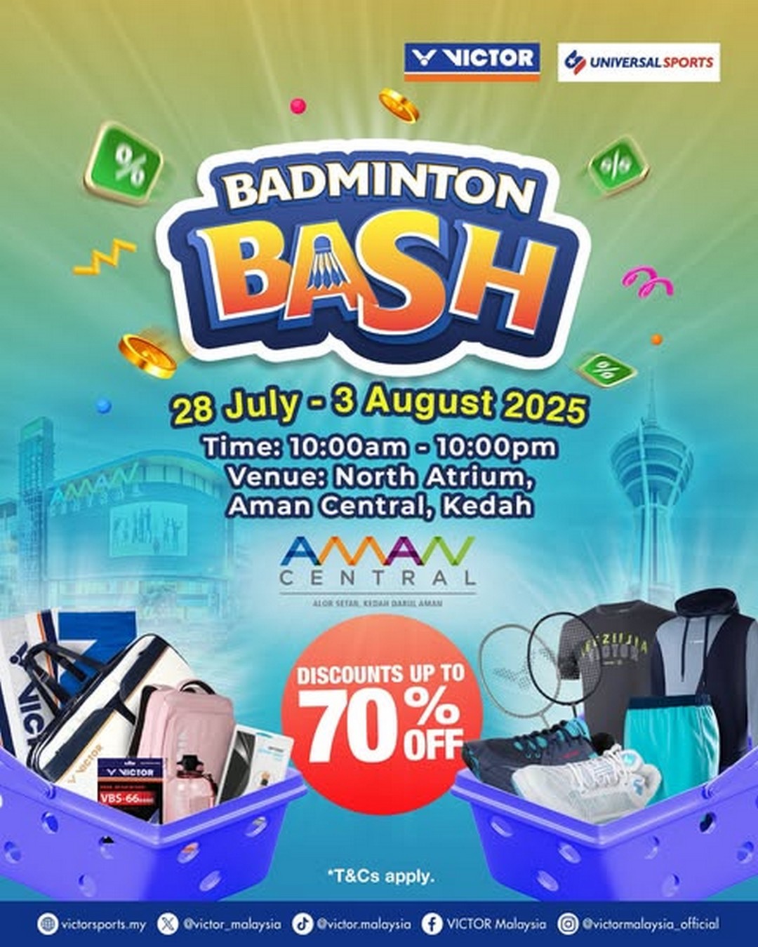 VICTOR-Malaysia-Badminton-Bash-Kedah-–-Massive-Sale 28 July–3 August 2025: VICTOR Malaysia Badminton Bash Kedah – Massive Sale on Sports Apparel, Footwear, Bags, and Equipment at Aman Central