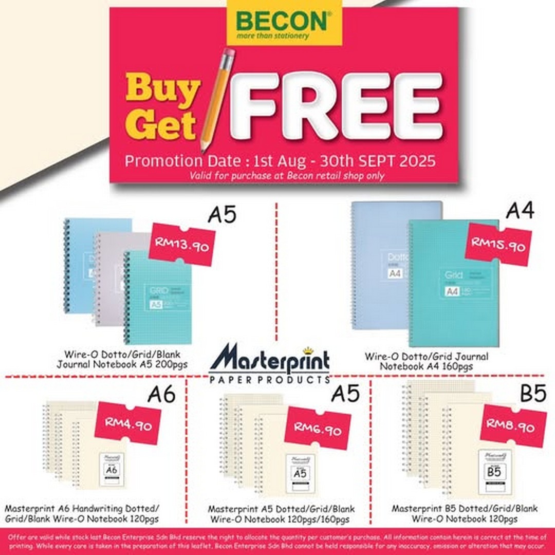 Becon-Stationery-Buy-1-Get-1-FREE-Masterprint 1 August-30 September 2025: Becon Stationery: Buy 1 Get 1 FREE Masterprint Notebooks Promotion