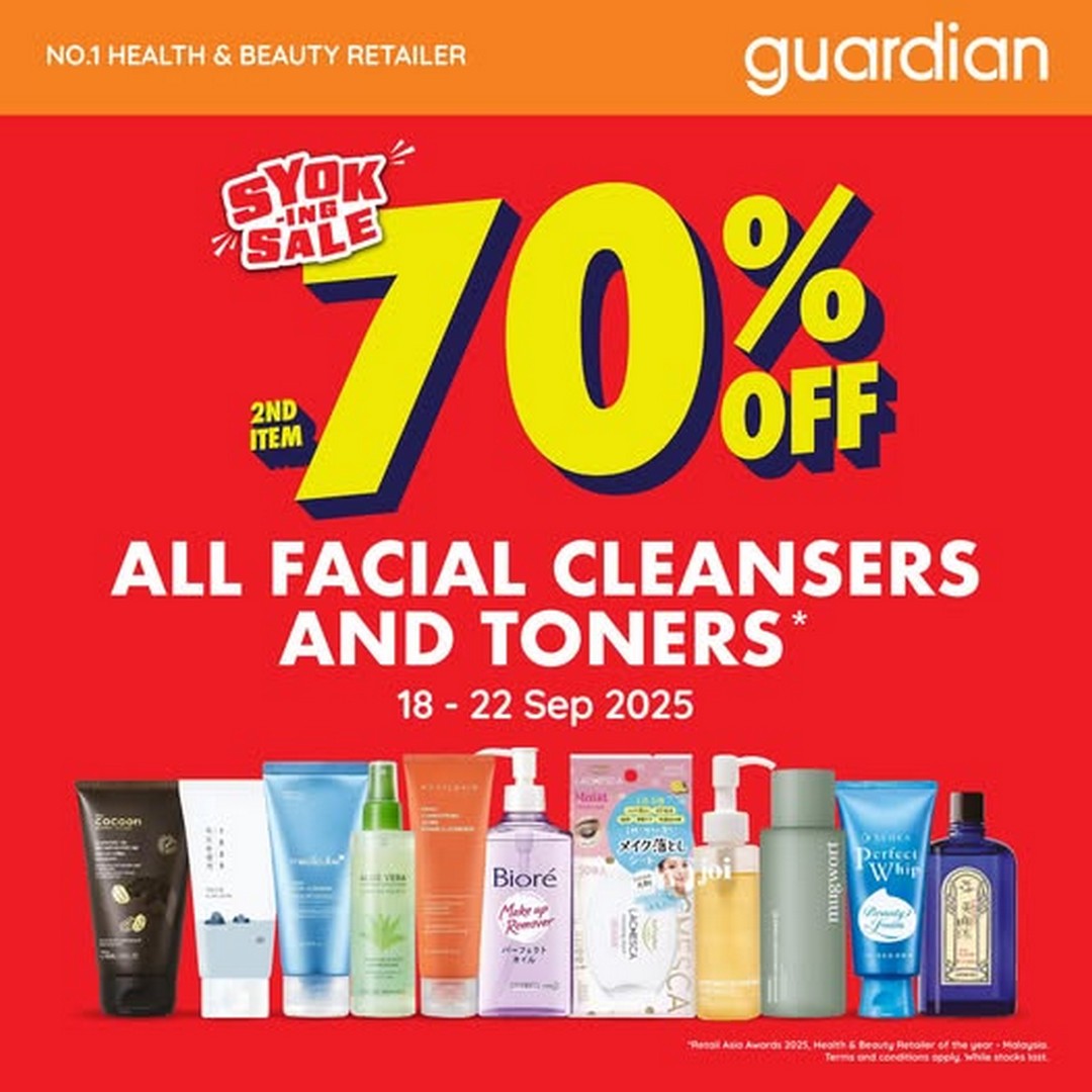 Guardian-Malaysia-Skincare-Sale 18-22 September 2025: Guardian Malaysia Skincare Sale – 70% Off on 2nd Item Facial Cleansers & Toners