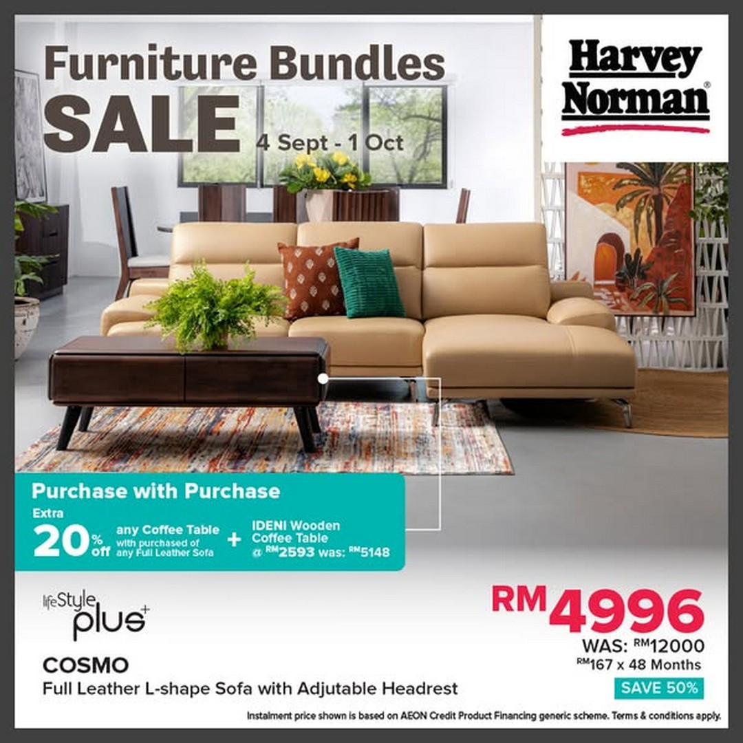 Harvey-Norman-Malaysia-Furniture-Bundles-Sale-3 4 September-1 October 2025: Harvey Norman Malaysia: Furniture Bundles Sale: Extra 20% OFF Coffee Tables with Leather Sofas