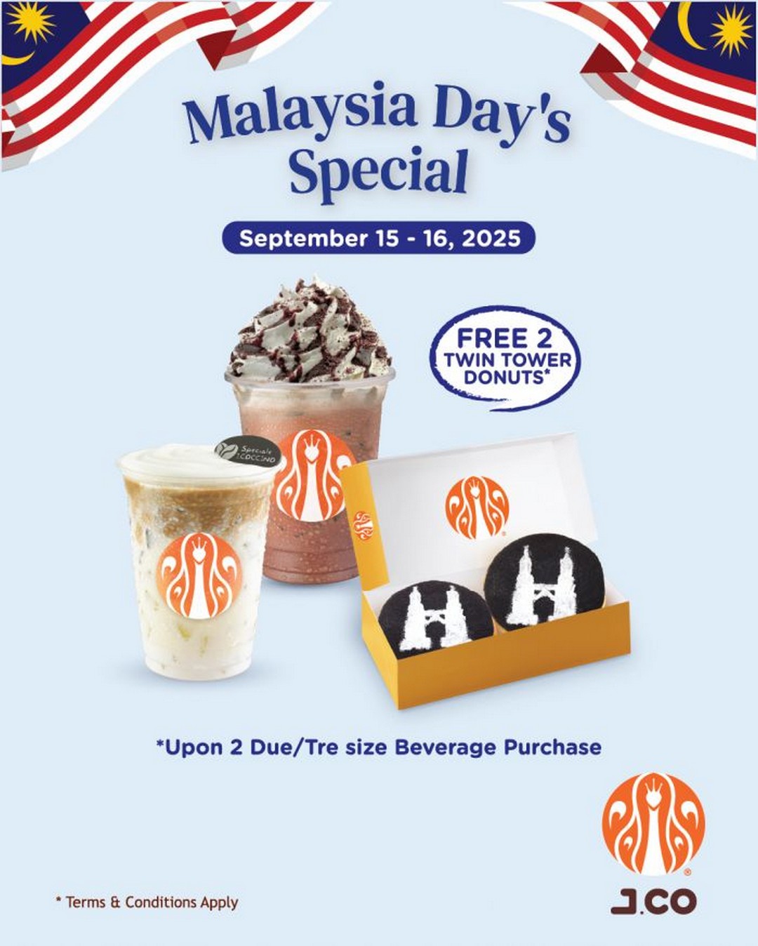 J.CO-Malaysia-Free-Twin-Tower-Donuts-with-Beverage-Purchase 15-16 September 2025: J.CO Malaysia: Free Twin Tower Donuts with Beverage Purchase: Malaysia Day Promotion