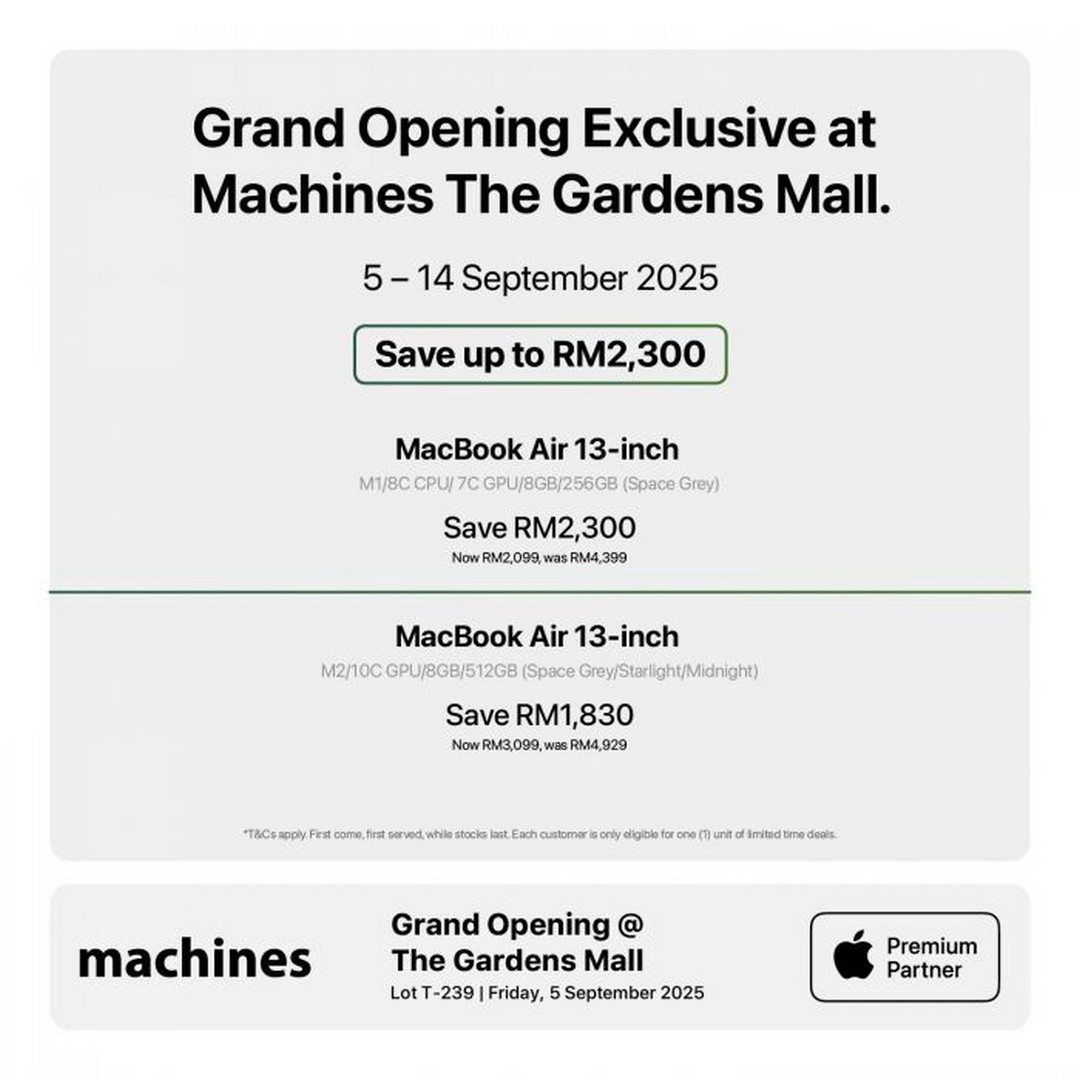 Machines-The-Gardens-Mall-Grand-Opening-Promotion-4 5–14 September 2025: Machines The Gardens Mall Grand Opening Promotion – Save Up to RM2,400 on Apple Products