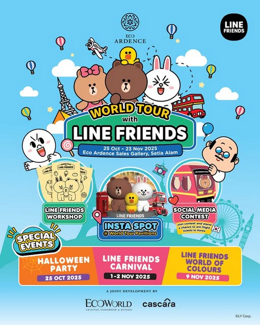 123 25 October–23 November 2025: LINE FRIENDS World Tour at Eco Ardence Setia Alam: Family Fun Event, Carnival, Workshops, and Exciting Giveaways