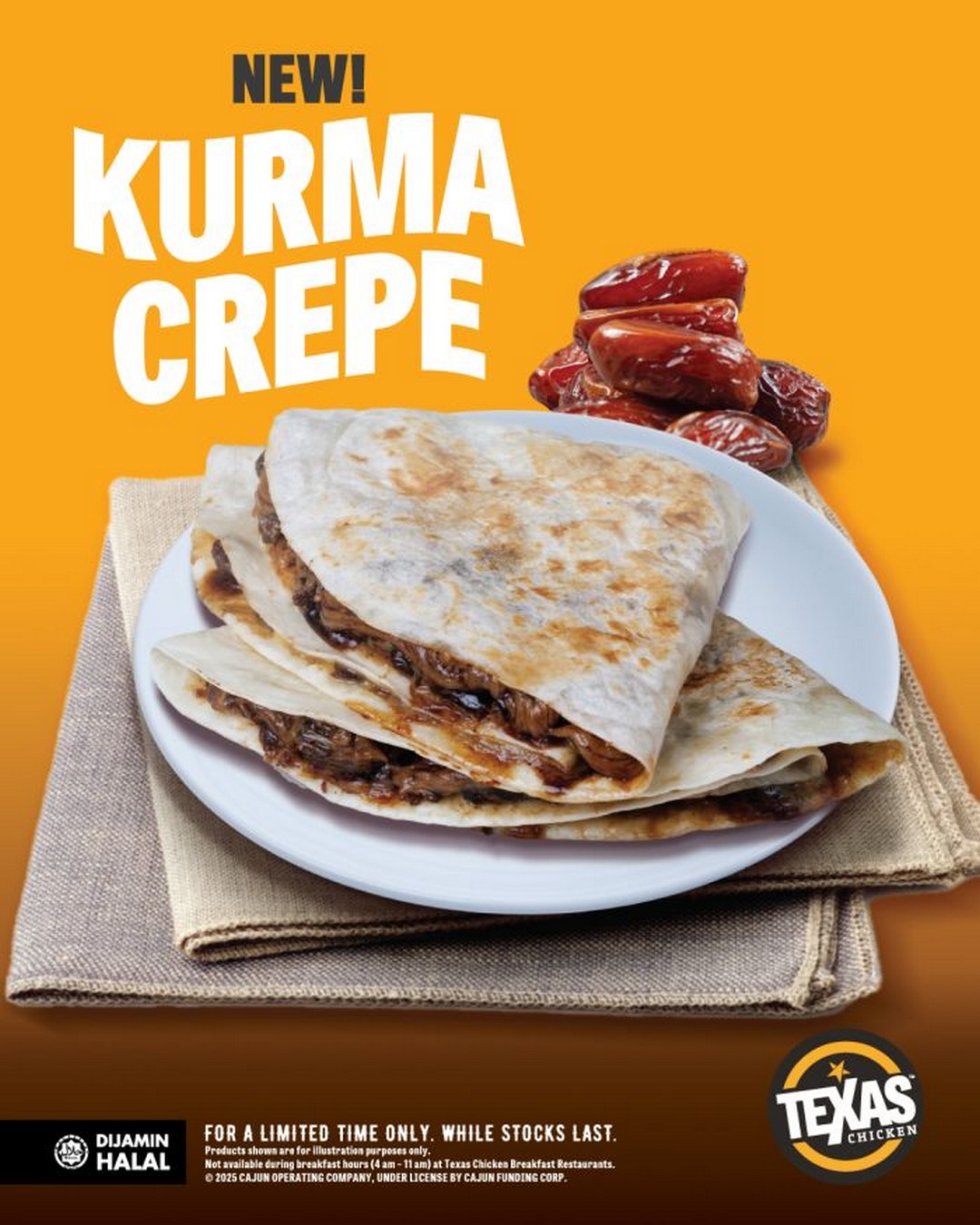 Texas-Chicken-Malaysia-Kurma-Crepe-Dessert-Launch 29 October 2025 Onward: Texas Chicken Malaysia: Kurma Crepe Dessert Launch: New Sweet Treat Promotion