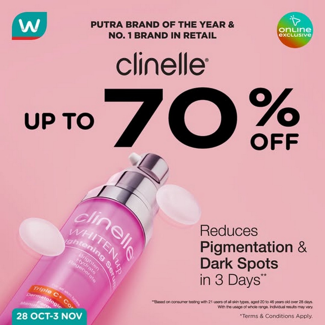 Watsons-Malaysia-Clinelle-Skincare-Online-Promotion 29 October 2025 onwards: Watsons Malaysia: Clinelle Skincare Online Promotion: Up to 70% OFF & Exclusive Gifts