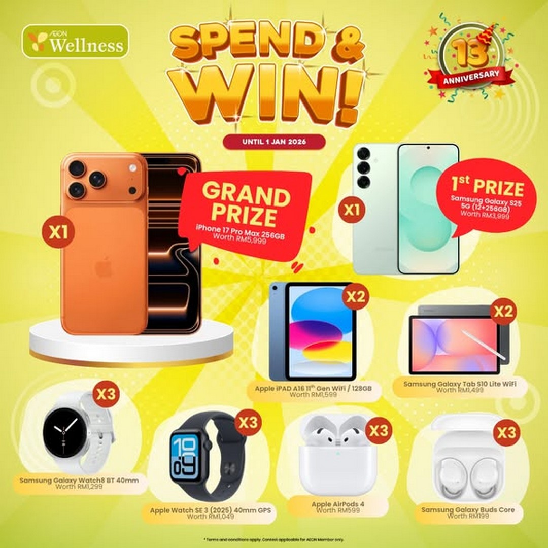AEON-Wellness-13th-Anniversary-Spend-Win-Contest-1 Now till 1 January 2026: AEON Wellness 13th Anniversary Spend & Win Contest: Celebrate and Win Exciting Prizes Worth Over RM50,000!
