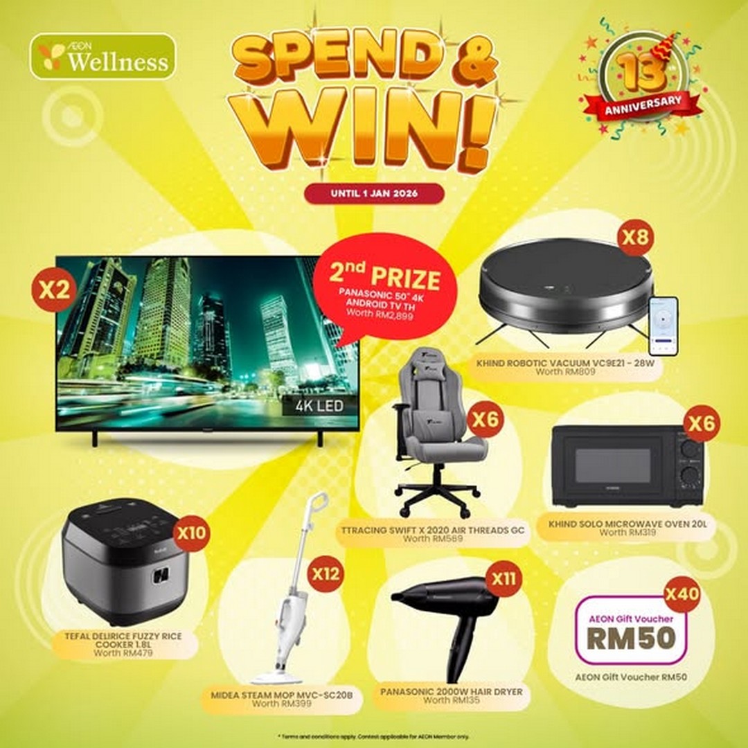 AEON-Wellness-13th-Anniversary-Spend-Win-Contest-2 Now till 1 January 2026: AEON Wellness 13th Anniversary Spend & Win Contest: Celebrate and Win Exciting Prizes Worth Over RM50,000!